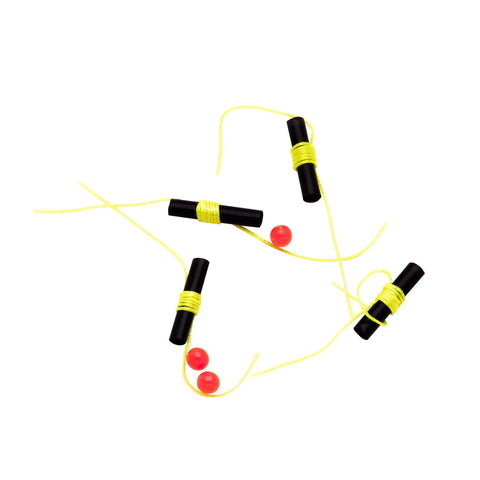 Ultra High Visibility Bobber Stops For Fishing Floats, 40 Pack, Fluorescent Yellow with red beads, durable accessory for quick adjustments.