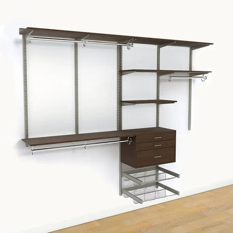 Big Time Adjustable Closet Organizer Kit Featuring Slick Sliding Rod Rail And Rich Chocolate Pear Finish For No Sweat Roomy Wardrobe Storage And Quick Home Style Refresh