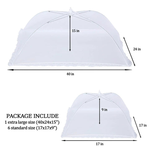 7 Pack Outdoor Mesh Food Covers Set With One Extra Large 40 By 24 Inch And Six Standard 17 Inch Covers Collapsible Reusable Food Tents measurements