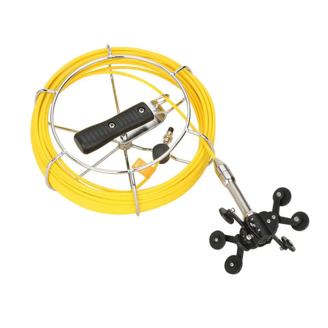 Heavy Duty Inspection Camera Borescope With Seven Inch Monitor For Sewer Pipe Drain Video Scope Featuring waterproof stainless steel probe and yellow cable.