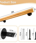 Wall Mounted Indoor Stair Railing Solid Pine Wood Handrail Heavy Duty Grab Bar With Non Slip Grip Built Tough To Handle Daily Use Supports Three Hundred Pounds showing dimensions and installation hardware.