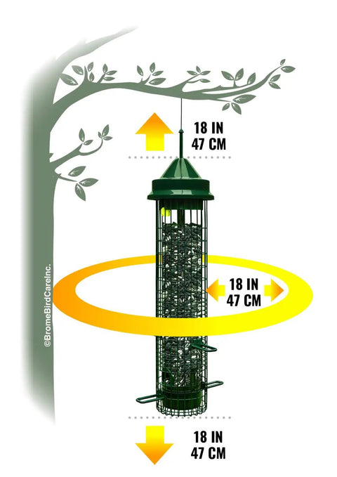 Illustration of Classic Squirrel-Proof Bird Feeder With Four Feeding Ports And 2.4-Pound Seed Capacity next to a tree.