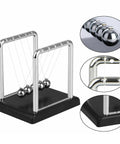 Five Ball Newton's Cradle Desktop Toy For Office And Home Decor With Black Wood Base And Strong Nylon String, Classic Science Gadget
