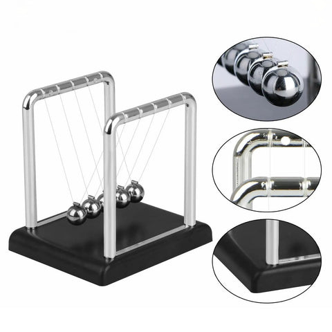 Five Ball Newton's Cradle Desktop Toy For Office And Home Decor With Black Wood Base And Strong Nylon String, Classic Science Gadget