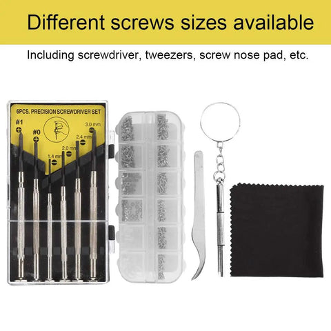 Eyeglass Repair Kit With Precision Screwdriver Set, Tweezers And Nose Pads, Multi Size Screws For Glasses Repair, Compact Storage Case