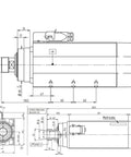 Top Shelf 6KW Air Cooled Spindle Motor 18000RPM ER32 300Hz 380V CNC Router Motor blueprint and dimensions for woodworking.