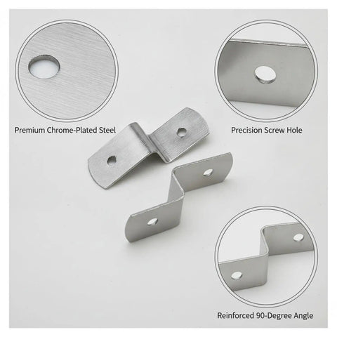 10-Pack Z Shaped Corner Braces for Picture Frames and Furniture, Chrome Plated Steel Right Angle Connectors, Heavy Duty Q235 Steel