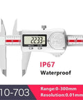 Digital Caliper 0.01mm, IP67, Stainless Steel, Diameter Depth showing measurement of 22.33mm on display.
