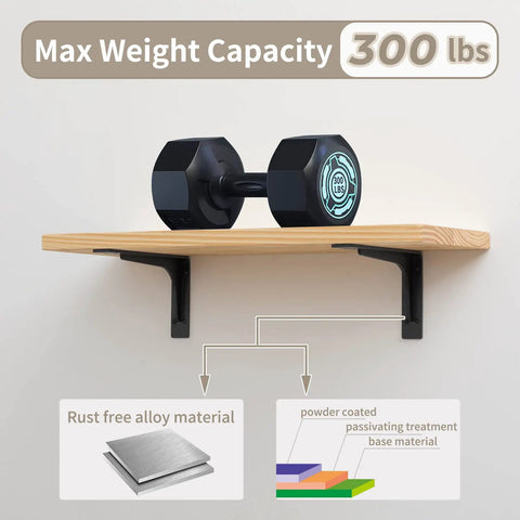 Heavy Duty 12x7 Inch Shelf Brackets Set Of 4, No Fuss L Style Corner Braces, Die Cast Premium Alloy Metal holding dumbbell