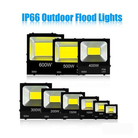 Multiple JUDYSSY Led Flood Light Outdoor Waterproof Lighting sizes ranging from 30W to 600W with IP66 rating for durable outdoor use.
