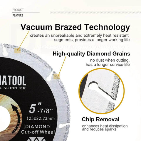 Diamond Cut Off Wheel For Metal Cutting Four And One Half Inch With Seven Eighths Inch Arbor One Point Four Millimeter Kerf
