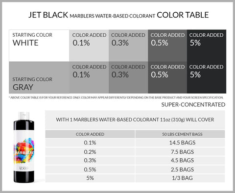 Marblers Jet Black liquid colorant bottle, 11oz (310g), water-based pigment, with color table graphic