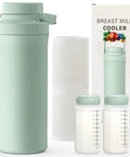 Keep It Crisp On The Fly With This Game Changing 22 Oz Breast Milk Cooler Bottle Packing Two 11 Oz Insulated Vials For Zero Ice All Day Storage Perfect For Busy Moms Demanding Hassle Free Pumping On The Move, featuring green cooler and two vials.