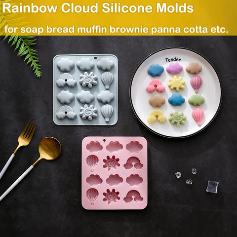 2 Pack Silicone Chocolate Molds with 12 Cavities Sun Cloud Rainbow Hot Air Balloon Shapes for Gummy Candy