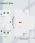 Built Like A Tank 63A AC Contactor With 2 Pole 2NO Layout And 120V Coil DIN Rail Mount Magnetic Switch showing product dimensions.