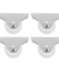 Four Piece Fixed Caster Wheels For Furniture And Cabinets, Durable Non Swivel Polypropylene Rollers, smooth white gliders for tool-free mounting.