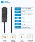 12V 1A Power Supply AC to DC Adapter 100-240V Input 12W Plug And Play For LED Strip Lights CCTV Cameras And More With 5.5x2.5mm Or 2.1mm DC Plug, black adapter shown front view