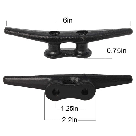 "Beefy 6 Inch Black Dock Cleats With Hardware For Boats And Piers Durable Iron With Electrophoretic Coating Rope Cleat" measurements