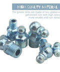 80 Piece Max Strength Grease Fitting Set with SAE zerk NPT threads, featuring zinc-plated iron fittings in various angles.