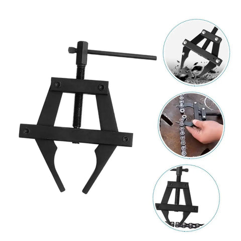 No Fuss Heavy Duty Motorcycle Chain Tensioner And Adjuster Tool Crafted From Solid Steel for quick bike tuning, showing black steel design.