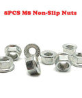 8PCS M8 Non-Slip Nuts in zinc-coated steel for added grip and stability, ideal for various heavy-duty applications.