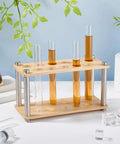 11 Hole Wood Test Tube Rack For 21.5mm Diameter Tubes, Sturdy Lab Or Spice Organizer, Burlywood Finish, with filled test tubes