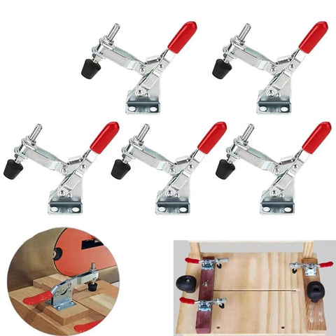 2 Pack Vertical Toggle Clamps 500 Lb Holding Capacity Quick Release Hard As Nails Workhorse Built Tough For Woodworking Jigs shown in use on a jig.