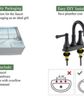 Matte Black Two Handle Centerset Bathroom Faucet With Three Hole Drain Assembly High Arc Four Inch Vanity Lavatory Tap