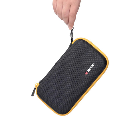 RLSOCO hard case for infrared thermometer, black textured shell with yellow trim and YKK zipper