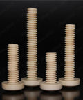 Heavy Duty PEEK Plastic Phillips Pan Head Machine Screws Built Like A Tank For Quick Fixes And Tough Jobs With UL94 V0 Flame Rating And Zero Rust Build, display of four sizes.