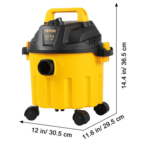 Beast Power 2.5 Peak HP Wet Dry Shop Vacuum With 2.6 Gallon Dust Cup Portable 3 In 1 Vacuum And Blower, black and yellow on wheels.