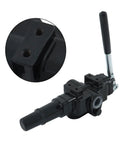 Heavy Duty One Spool Hydraulic Control Valve For Log Splitters And Loaders With Three Quarter Inch NPT Ports And One Half Inch NPT Work Ports Delivers 30 GPM At 3625 PSI visible with handle and side ports
