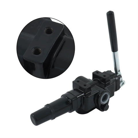 Heavy Duty One Spool Hydraulic Control Valve For Log Splitters And Loaders With Three Quarter Inch NPT Ports And One Half Inch NPT Work Ports Delivers 30 GPM At 3625 PSI visible with handle and side ports