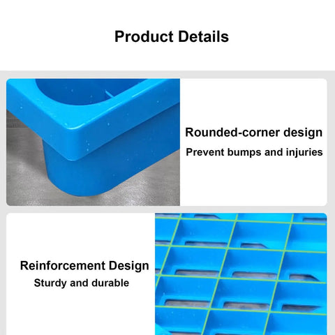 Durable Lightweight Plastic Pallet For Indoor And Outdoor Storage, rounded corners and vented design details in blue