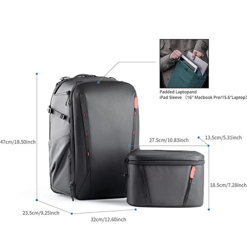 Camera Backpack With Detachable Shoulder Bag For Photographers, Waterproof Two In One Pack That Fits A 16 Inch Laptop And DSLR Gear