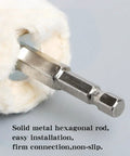 Close-up of metal hex shaft from Cotton Polishing Wheel Kit For Drill With Buffing Wheels For Aluminum Chrome Stainless Steel and Metal Polishing.