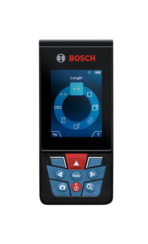 Front view of Beast Of A Blaze Outdoor Connected Laser Measure with 400 ft range, 5 MP digital viewfinder, backlit color display
