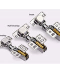 Built Like A Tank Straight Up Smooth Soft Close Cabinet Hinges European Inset Design Heavy Duty Stainless Steel Hardware showing inset, half overlay, full overlay options.