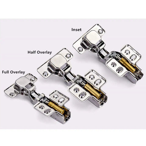 Built Like A Tank Straight Up Smooth Soft Close Cabinet Hinges European Inset Design Heavy Duty Stainless Steel Hardware showing inset, half overlay, full overlay options.