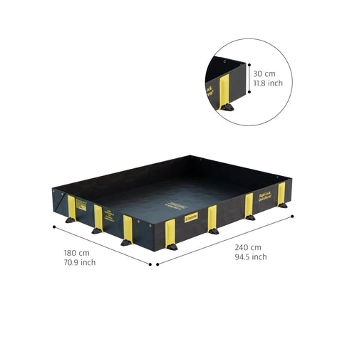 Drive Over Oil Spill Containment Berm 6 Ft By 8 Ft With 12 Inch Walls 335 Gallon Capacity PVC Coated Fabric One Piece Fast Deploy Made In The USA Black