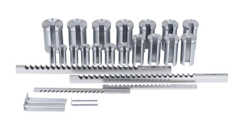 No 10-10A Pro Grade Keyway Broach Set In Fitted Box High Speed Steel Four Broaches Style B One Eighth And Three Sixteenths Style C One Quarter And Three Eighths With Collared Bushings One Half To Three Quarters For Precision Machining