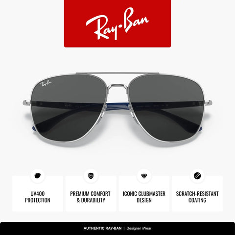 RB3683 Square Sunglasses Unisex 56mm Silver Frame Dark Grey Lenses, 100 Percent UV Protection, Large Fit With 135mm Hinge To Hinge