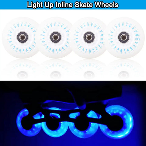 Glow In The Dark Inline Skate Wheels 76mm And 80mm With ABEC 9 Bearings For Indoor And Outdoor Use 4 Pack In Blue, illuminated