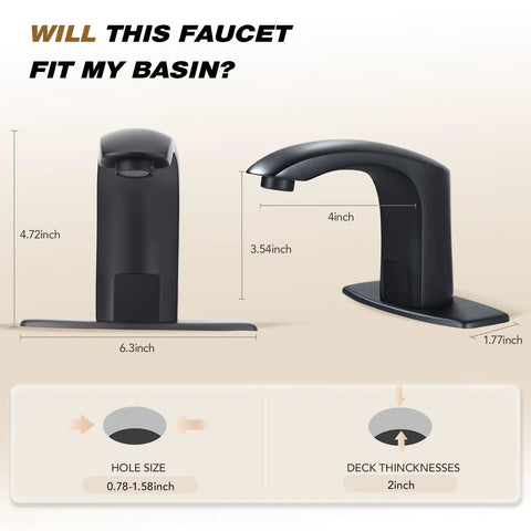 Touchless Sensor Bathroom Sink Faucet No Touch Hands Free Operation With Automatic Water Flow Includes Hole Cover Plate