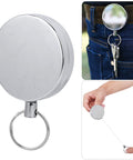 Retractable Key Ring Wire Keychain With Belt Clip Anti Theft Anti Lost Design 5 Cm Diameter Metal Electroplated Gear