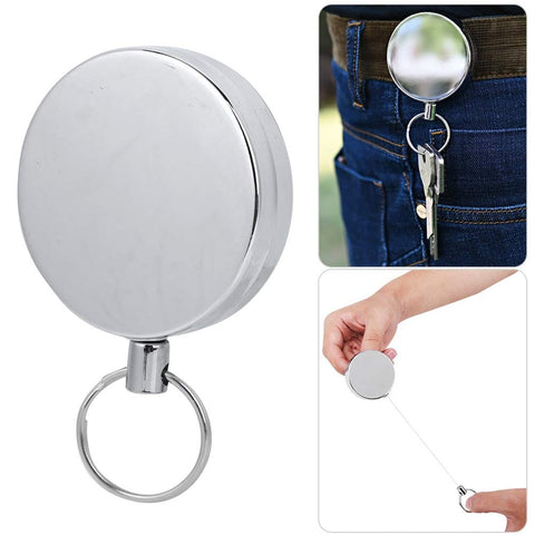Retractable Key Ring Wire Keychain With Belt Clip Anti Theft Anti Lost Design 5 Cm Diameter Metal Electroplated Gear