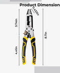 2 Pack 8 In 1 Wire Strippers With Crimper And Cutter Built In Chrome Vanadium Steel Body For Electricians Heavy Duty Multi Purpose Hand Pliers measuring 8.7 x 3.74 x 0.43 inches.