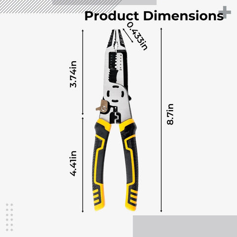 2 Pack 8 In 1 Wire Strippers With Crimper And Cutter Built In Chrome Vanadium Steel Body For Electricians Heavy Duty Multi Purpose Hand Pliers measuring 8.7 x 3.74 x 0.43 inches.