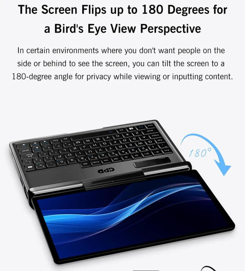 Pocket Sized Handheld Laptop Boosted By A Slick Seven Inch Display Running Windows 11 Home powered by a Brisk Intel N300 Processor demonstrating 180-degree flip.