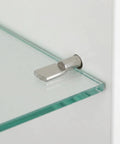 Stainless Steel Shelf Pins 5mm Nickel Finish Pack Of 150 supporting glass shelf in cabinet corner view